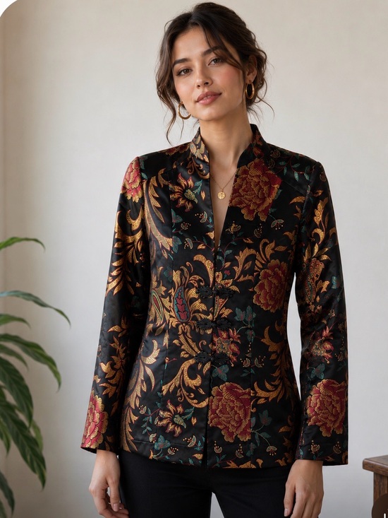 Soft Surroundings Jackets & Blazers - Soft Surroundings Moon Dynasty Black Satin Brocade Jacket Regencycore Baroque